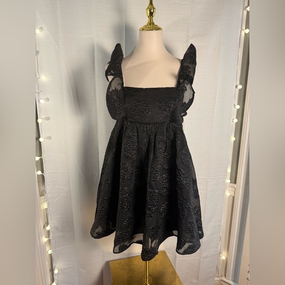 Black Babydoll Mini Dress with Square Neck - Picture 1 of 9